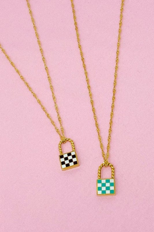 Ellison and Young Turquoise / OS Checkered Locket Necklace