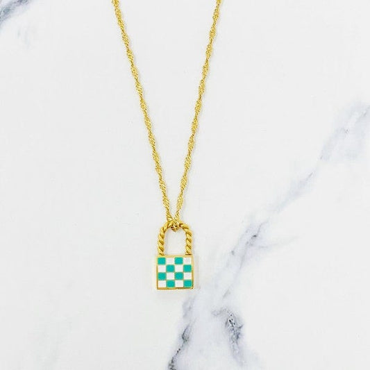 Ellison and Young Turquoise / OS Checkered Locket Necklace