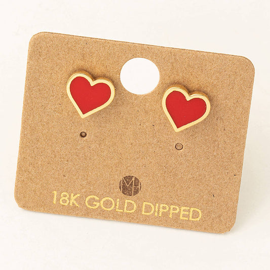 Fame Accessories Enamel Mini Heart Stud Earrings: RD