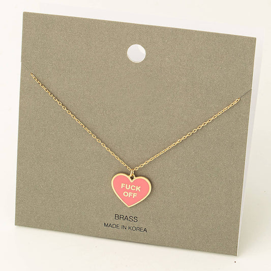 Fame Accessories Fuck Off Heart Pendant Necklace: PK