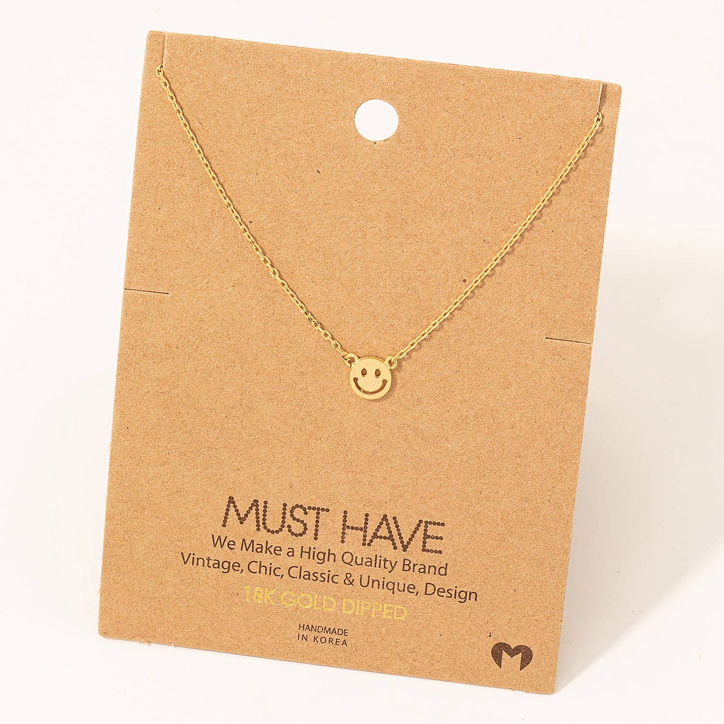 Fame Accessories Mini Smiley Face Charm Necklace: G