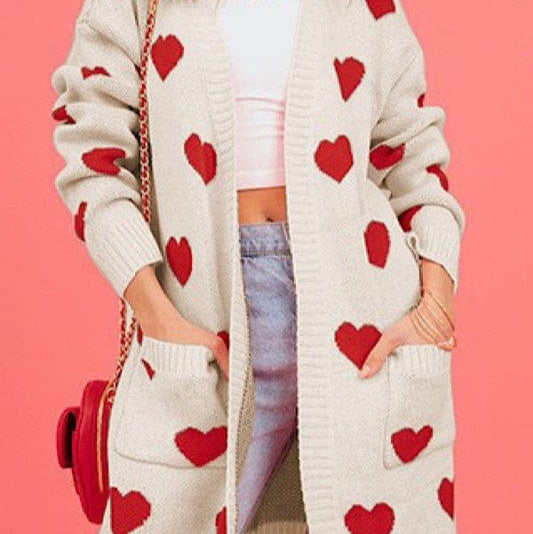 Miss Sparkling Cream / L All over heart Cardigan