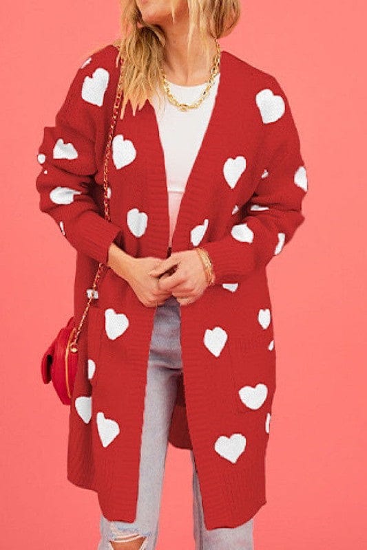 Miss Sparkling Red / L All over heart Cardigan