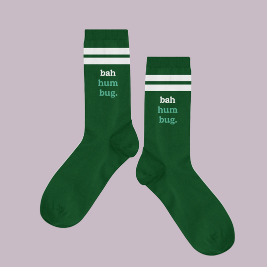 Talking Out of Turn Holiday Socks: Bah hum bug.